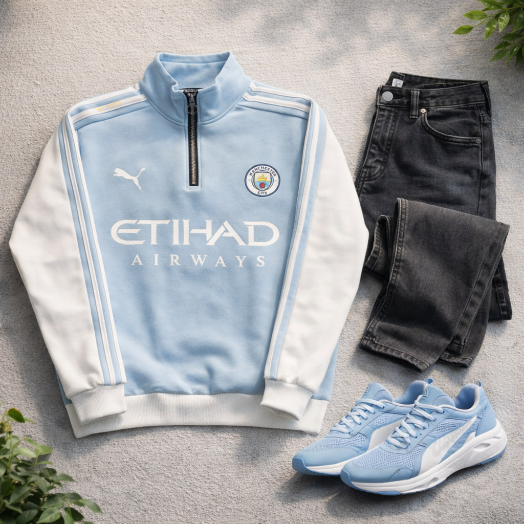 دورس نیم زیپ منچستر سیتی- آبی فیروزه ای