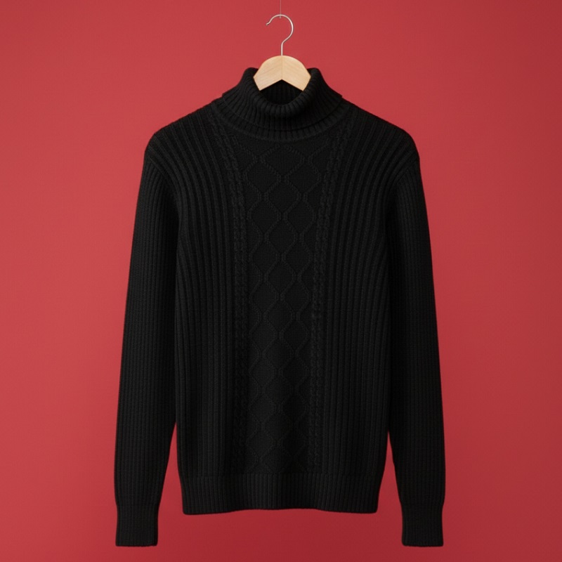 پلیوربافت مردانه مشکی یقه اسکی مدل Hakan