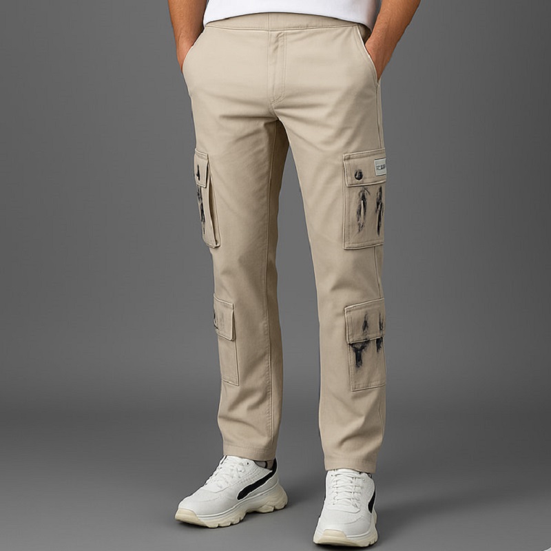 شلوار کارگو شش جیب پایین زیپ مدل sami-کرم